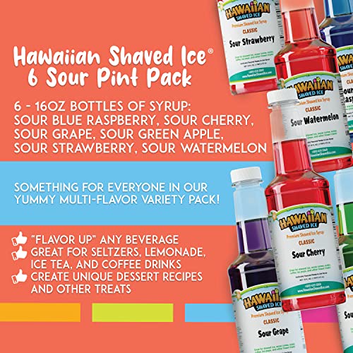 6-Pack Sour Hawaiian Shaved Ice Syrup for Desserts