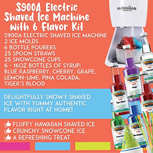 Hawaiian Shaved Ice Machine, 6 Syrups & Accessories Included